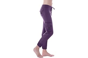 PBNBP Women's Yoga Cargo Pants with Pockets Stretchy Bootcut Leggings Long Straight Workout Joggers Adjustable Sweatpants