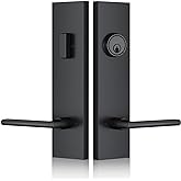 SNBTLA Matte Black Front Door Handle Set with Deadbolt | Modern Style, Exterior Door Lever, 3 Keys, Reversible for Left Right Hand Door, Adjustable Latch