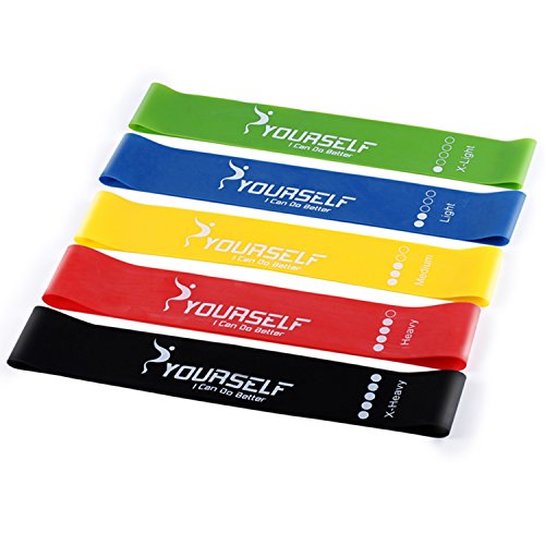 SYOURSELF 5 Exercise Resistance Bands -Fitness Trainer Equipment for Abdominal,Strengthen, Gym,Home,Travel,Carpet,Hard Floors+ Fitness Chart+Gift Bag (5 Colors, 5 Pack Resistance Bands)