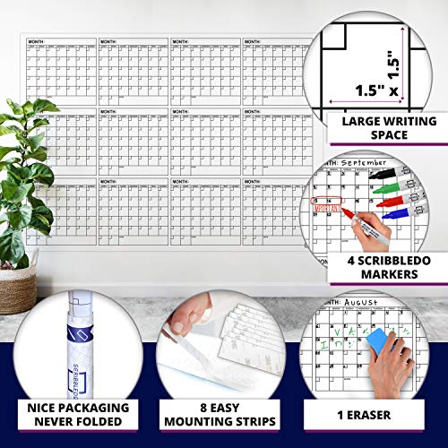 Jumbo Dry Erase Yearly Calendar 36" x 48" 12 Month Reusable Wall