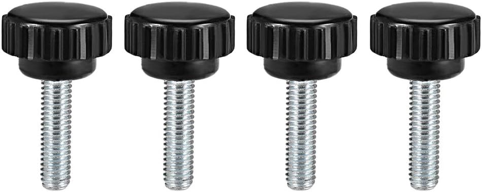 sourcing map 4pcs Knurled Clamping Knobs M6 x 20mm Metric Zinc Plated Carbon Steel Male Thread Thumb Screw on Type 21mm Plastic Round Head Threaded Hand Bolt Stud Knobs Black