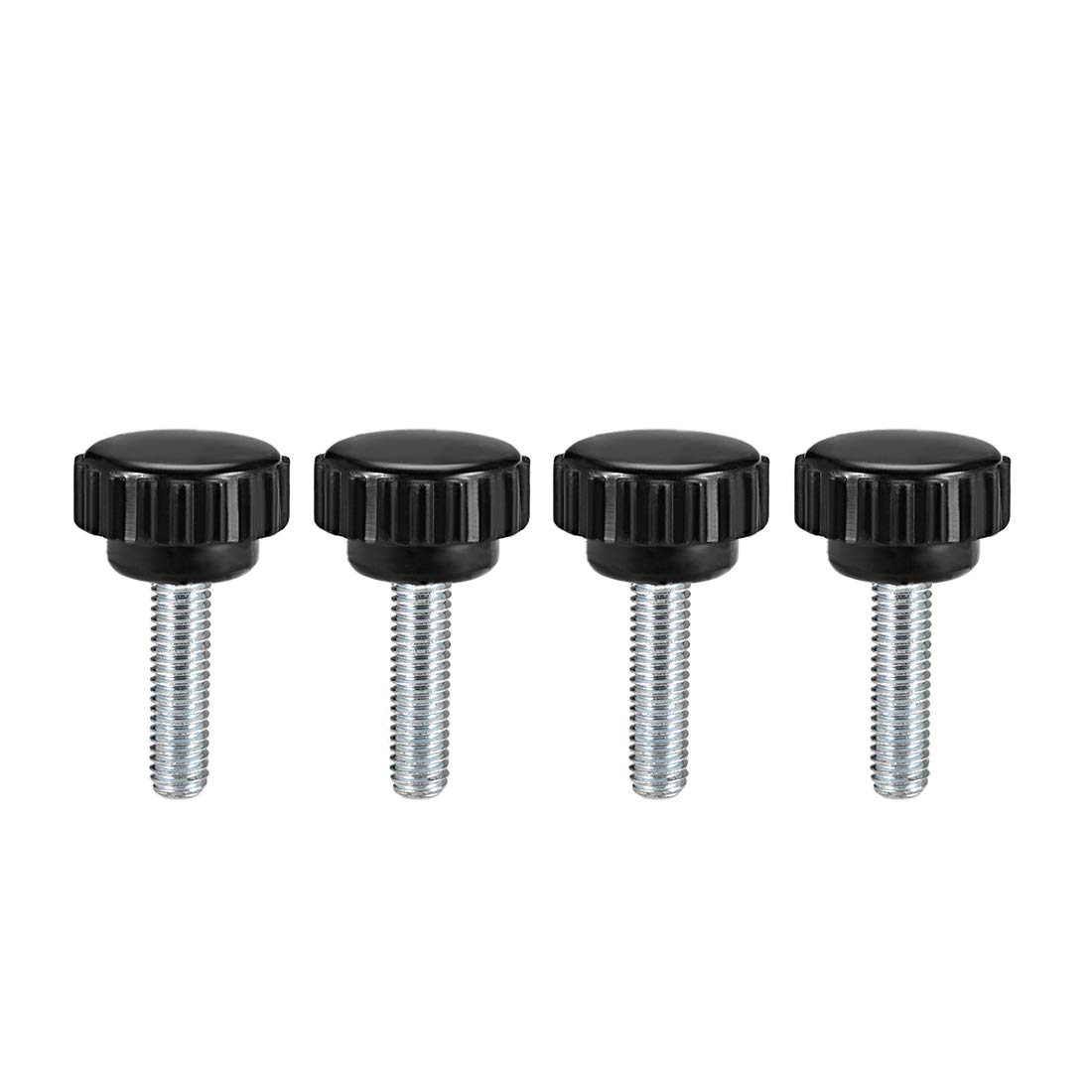 sourcing map 4pcs Knurled Clamping Knobs M6 x 20mm Metric Zinc Plated Carbon Steel Male Thread Thumb Screw on Type 21mm Plastic Round Head Threaded Hand Bolt Stud Knobs Black
