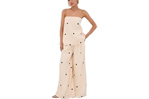calbatic Women Polka Dot 2 Piece Outfits Spot Strapless Tube Top High Waist Wide Leg Pants Lounge Set Summer Tracksuit