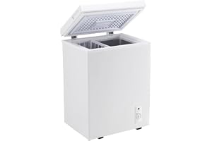 Fox Shack Chest Freezer 3.5 Cu.Ft Deep Freezer with Removable Basket, 7-Level Adjustable Thermostat, Fast Cooling Freestanding Top Open Door, White
