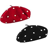 Tezuyok 2 Pcs Winter Wool Berets Pearl French Style Beanie Cap Solid Color Winter Hat Beaded Beret Cap for Women and Girls Casual Use (Black, Red)