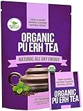 Organic Puerh Tea - Premium Quality Fermented Puerh Tea - Energizing, Detoxifying and Delicious - Aged Black Yunnan Tea - 20 Teabags