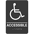 Cosco ADA Sign Wheelchair Accessible Sign with Braille, Black Sign with White Print, 6" x 9" 1 each (098094)