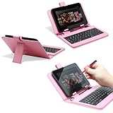 Fosmon Leather Case with USB Keyboard and Stylus for Zeepad 7.0 - Pink