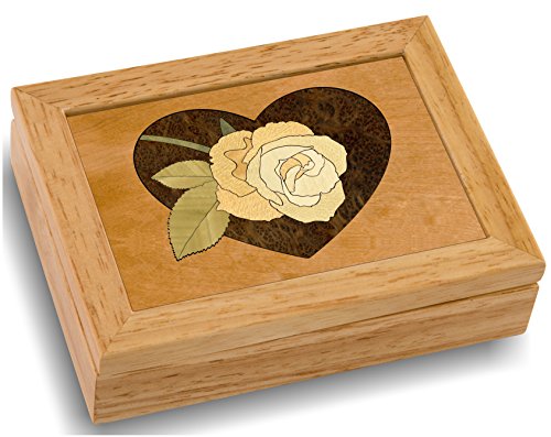 Wood Art Rose Box - Handmade in USA - Unmatched Quality - Unique, No Two are the Same - Original Work of Wood Art. A Rose Gift, Ring, Trinket or Wood Jewelry Box (#4141 Heart Rose 4x5x1.5)