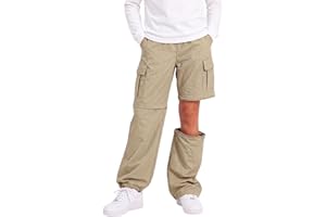 Lightweight Cargo Pants for Girls Kid Convertible Water-Resistant Zip-Off Outdoor Pants with Drawstring & Pockets