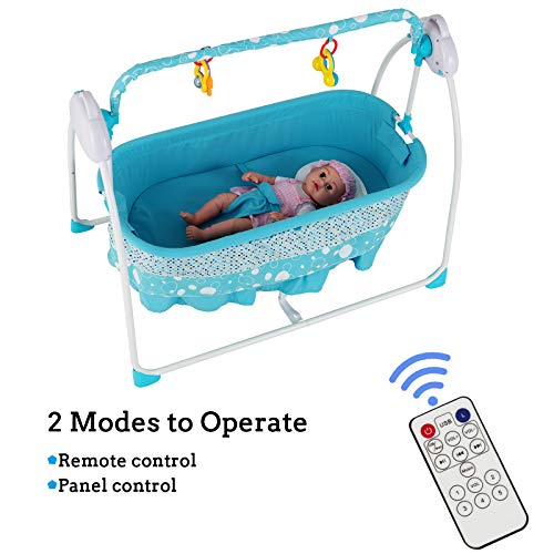 Uenjoy Rocking Multifunction Baby Swing Bed Automatic Bassinet Baby Basket with Remote Control, Music, Timing, Adjustable Speed, Blue