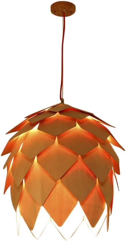 Wood Pendant Light,Modern Hanging Lamp Height Adjustable Ceiling Lighting Lampshade Pinecone Art Deco Hanging Lighting for Bedroom Living Room Dining Room Chandelier Fixture E27(Bulb Included) [Energy Class A]