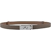 Women's Skinny Leather Belt with Adjustable Silver Turn-Lock Buckle - Ideal for Dresses, Jeans, and Coats, Black