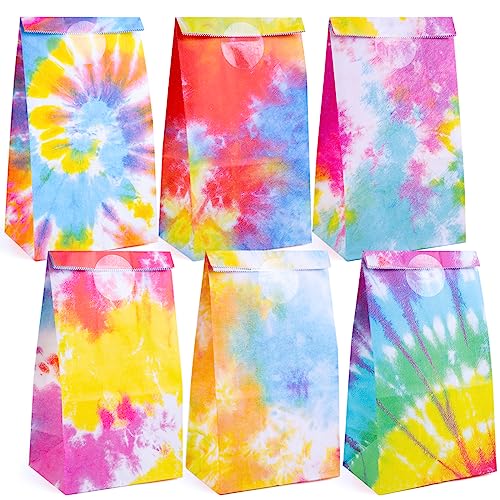 JOHOUSE 54PCS Tie Dye Paper Bags, Party Gift Bags Camouflage Treat Bags Goody Bags Tie Dye Party Accessories for Party Favors Kids Birthday Party