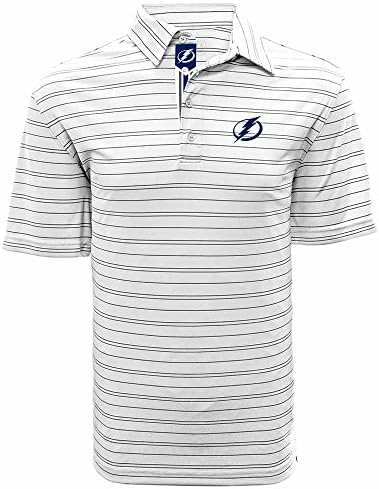 NHL Tampa Bay Lightning Adult Men Deion Banner Stripe Polo, Large, White/Black