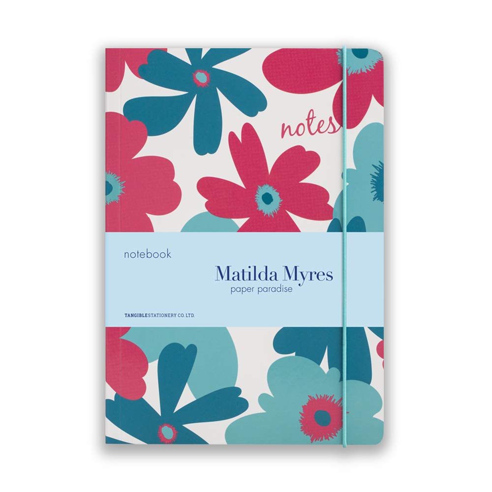 Matilda Myres Notebook - A5 Lined Pages - Notepad with Elastic Closure - 192 Pages - Floral (Teal)