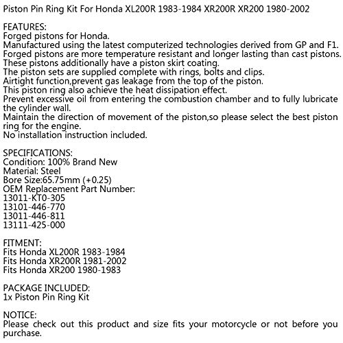 Artudatech Piston Ring Kit +0.25mm For HONDA XR 200 XR 200R 1980-2002 Bore Size 65.75mm