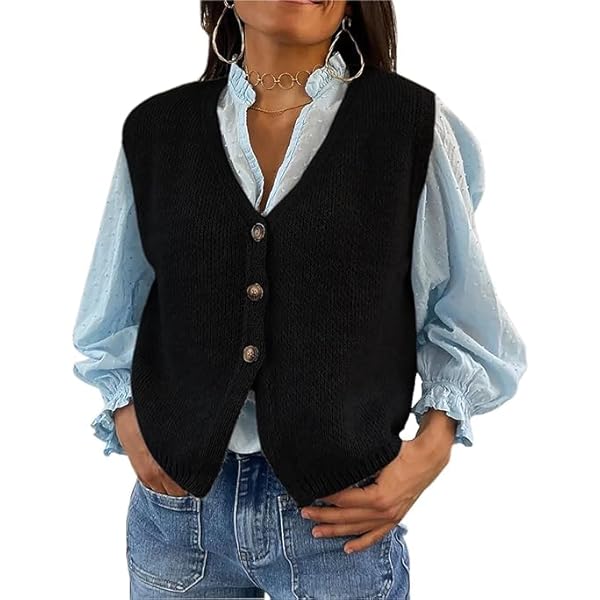 Women Button Up Sweater Vest Y2K V Neck Knit Vest Top Trendy