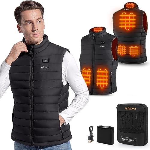 PLIDINNA Men's Heated Vest Lightweight Warm Jacket With Battery Pack 7.4V Electric Heating Vest for Hunting/Fishing/Outdoor Sports(Black,S)