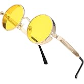 HJSTES Vintage Round Steampunk Sunglasses for Women Men Circle Gothic Glasses Retro Metal Frame