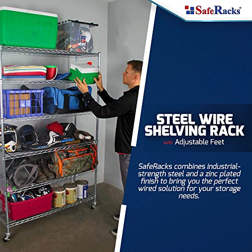 SafeRacks NSF Certified Storage Shelves, Heavy Duty Steel Wire Shelving Unit with Wheels and