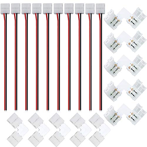 2 Pin 10mm 5050 & 5630 LED Strip Light Connectors,FSJEE 10PCS 10mm 2 Pin L Shape Solderless Connectors, Strip Jumpers for 5050/5630 Single Color LED Tape Light
