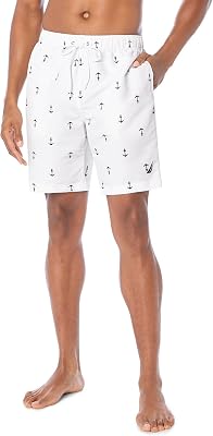 Bañador para Hombre Quick Dry All Over Classic Anchor Print Swim Trunk, Blanco Brillante, S