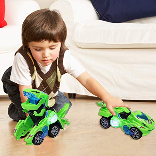 Motiloo Transforming Dinosaur Toys,LED Transforming Dinosaur Car,3D Automatic Transforming Dinosaur Car with Light Sound for Kids Christmas Toy Gifts(Green)