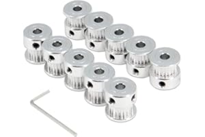 Zeberoxyz 10pcs/Set GT2 Pulleys Wheel 20 Teeth 5mm Bore Aluminum Timing Belt Idler Pulleys for 3D Printer 6mm Width Timing Belt (20T-5mm Bore-Silver)