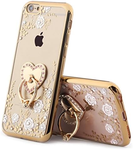 iPhone 6/6S Plus Ring Stand Case HHYCT [Secret Garden] Slim Flexible TPU Rubber, TPU Plating Glitter Stone Diamond Case for iPhone 6/6s Plus 5.5 inch (Gold)