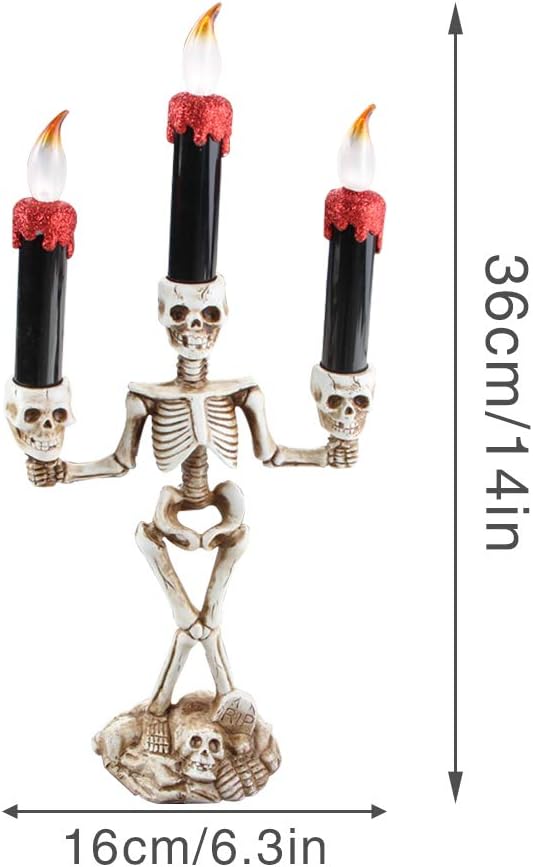 AIPINQI Halloween Candelabra Holder, Halloween Candles Holder with LED Flame Skull Carvings Halloween Decorations for Party, Indoor and Outdoor, 17x6.7in/36x17cm, Red: Home & Kitchen