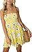 Angashion Women's Floral Strapless Pleated Flowy Skater Mini Tube Dress Yellow