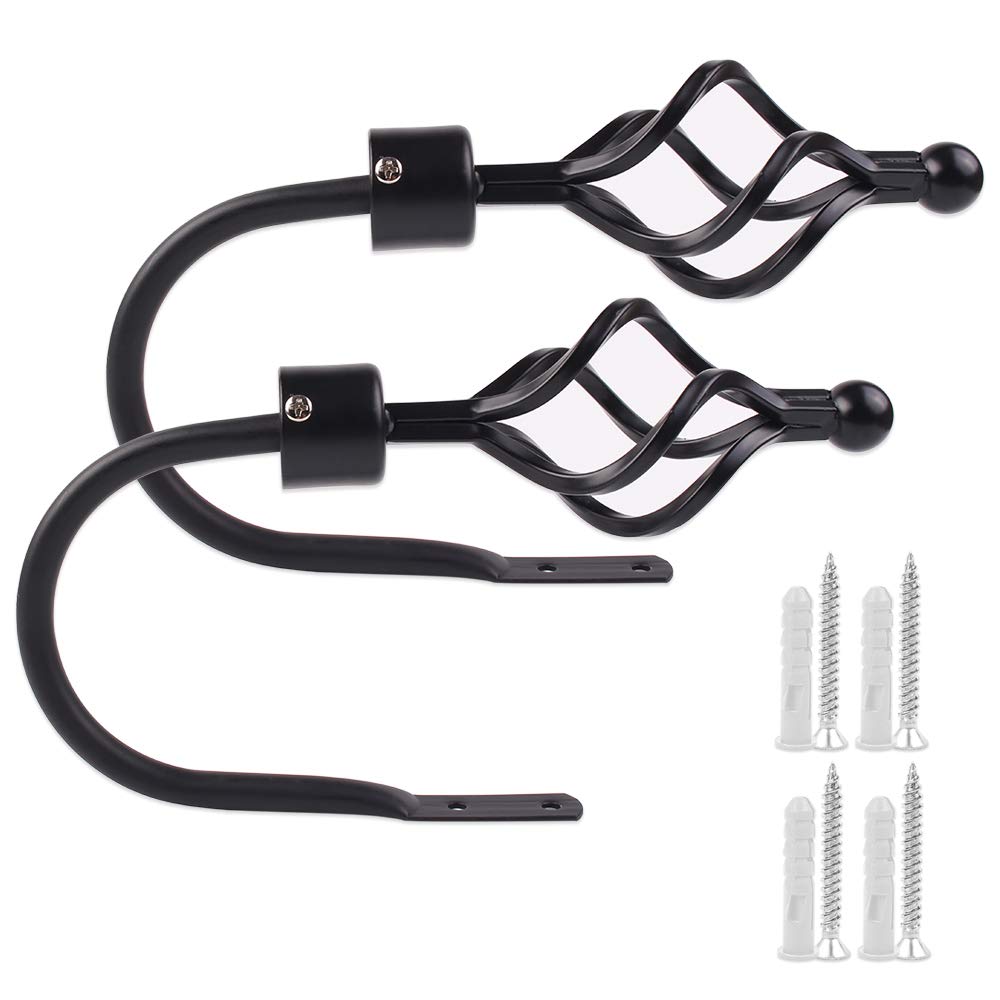 EGOERA Curtain Holdbacks, Crown Design Curtain Drapery Holdbacks Tieback, Curtain U Metal Hooks Holder, Black