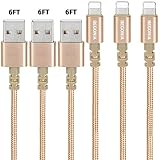 iPhone Charger Begonia Nylon Braided USB Cable 3PACK (6FT) Fast Charging Cable Cord Compatible with iPhone,iPad, iPod and More (Gold)
