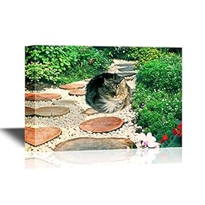Funny Flying Animals Canvas Wall Art - A Cute Cat Flying Above a Garden - Gallery Wrap Nursery Wall Decoration/Kids