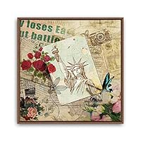 Framed Canvas Wall Art Retro Flowers and Birds Canvas Prints Home Artwork Decoration for Living Room,Bedroom - 16x16 inches