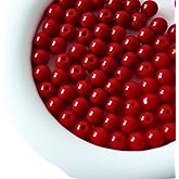 Jabrand 100pcs Red Beads, 8mm Porcelain Beads for Jewelry Making Round Ceramic Bead Unique Vintage Bead for Craft Beading Kit Bracelets DIY Decor