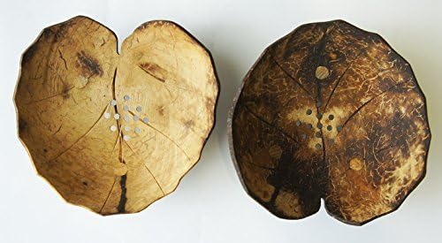Exotic Elegance Gift Set of 2 "Yin and Yang" Couple Lotus Leaf Form Decorative Coconut Wood Dish Dark and Light Colored.