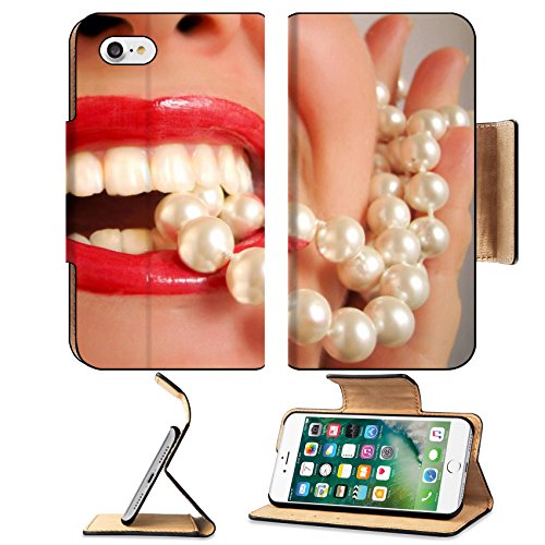 Luxlady Premium Apple iPhone 7 Flip Pu Leather Wallet Case iPhone7 IMAGE ID 267808 glamorous lips and pearls