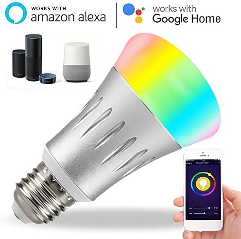 Smart Light Bulb, Works with Alexa, WiFi LED Light Bulbs, Sisyphe E27 RGB Bulb Multicolored, LED Light Bulbs Dimmable, Daylight Night Light for iPhone iPad Samsung, No Hub Required (1 Pack)