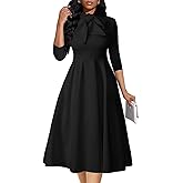 Church Dresses for Women Midi A-Line Fit and Flare Dress 3/4 Sleeve Elegant Party Dress