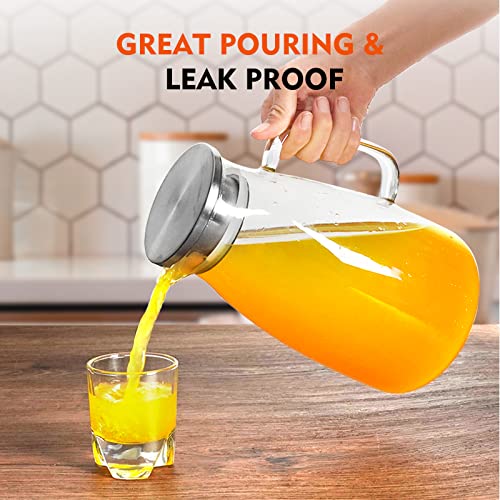 Water Pitcher, 100 Oz Glass Pitcher, Pitcher with Lid, Iced Tea Pitcher with 304 Stainless Steel