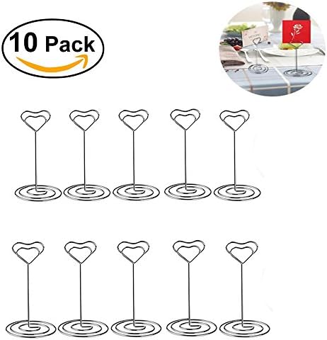 Heart Shape Photo Holder Stands Table Number Holders Place Card Paper Menu Clips for Weddings,Silver ,Set of 10