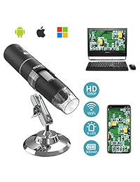 Moko WiFi USB Digital Microscope, 1080P HD 2MP cámara, 50x a 1000x Ampliación Mini bolsillo portátil inalámbrico Endoscopio 8 LED, soporte de metal iPhone iPad Mac Window Android iOS