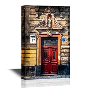 Doors Canvas Wall Art - Door of Historic House of Baroque and Classicism Style in The West of Ukraine, Lviv - Gallery Wrap Modern Home Art | Ready to Hang - 12x18 inches