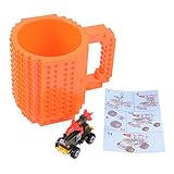 FUBARBAR Build On Brick Mug - BPA-Free 12oz Blocks Coffee Cup, Comes with Build-On Building Bricks, Plastic Mug for Coffee Tea Beverage Drinking, Creative and Funny (Orange)