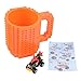FUBARBAR Build On Brick Mug - BPA-Free 12oz Blocks Coffee Cup, Comes with Build-On Building Bricks, Plastic Mug for Coffee Tea Beverage Drinking, Creative and Funny (Orange)
