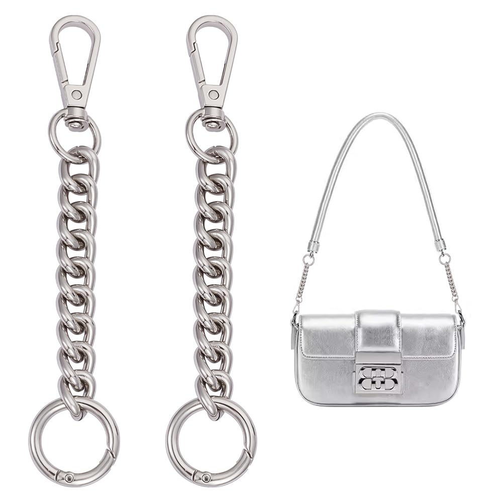 UNICRAFTALE About 2Pcs Alloy Bag Chain Extender Silver Purse Chain Strap Extender with Spring Gate Ring Swivel Clasp for Accessory Charms Lengthen Crossbody Shoulder Handbags Strap