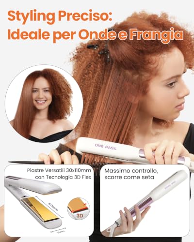 Faszin Professional Titanium Hair Straightener 30 mm 2 in 1 | Fast heating 20s, ionic anti-frizz technology, NTC sensor, dual voltage, ideal for thick hair or on the go