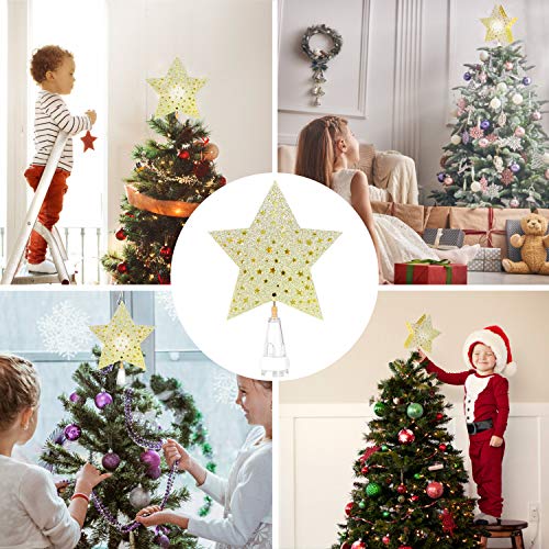 Yostyle Christmas Tree Topper Lighted Star Tree Topper with LED Rotating Snowflake Projector Lights,3D Hollow Golden Star Snowflake Tree Topper for Xmas Tree Decorations